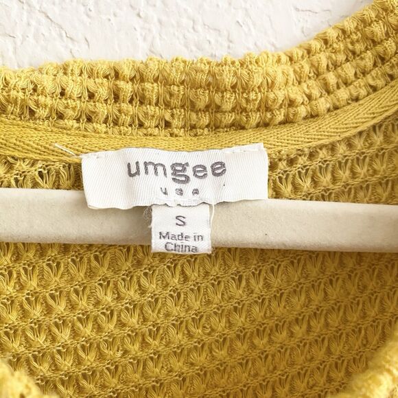 Umgee Women’s Tunic Top Yellow Waffle Knit Cuffed Sleeve Boho Small - Picture 2 of 8